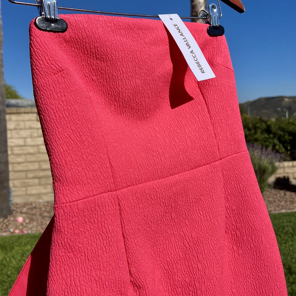 Rebecca Vallance Caitlin Bow Mini Dress Coral Pink Strapless Size 6 Small NWT - Picture 7 of 8